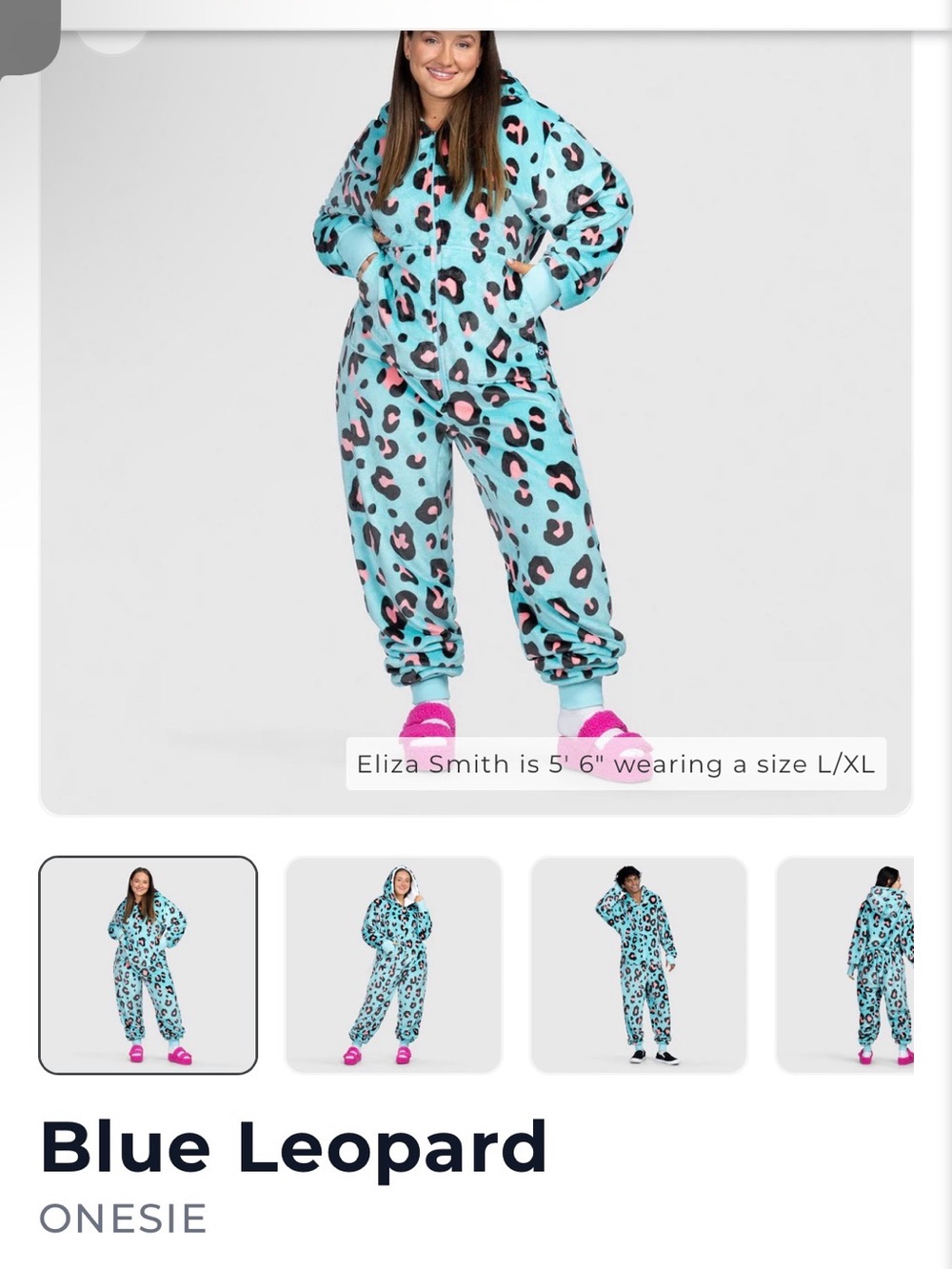 Blue Leopard Hooded Onesie Robe - Plush Fleece Lounge Jumpsuit